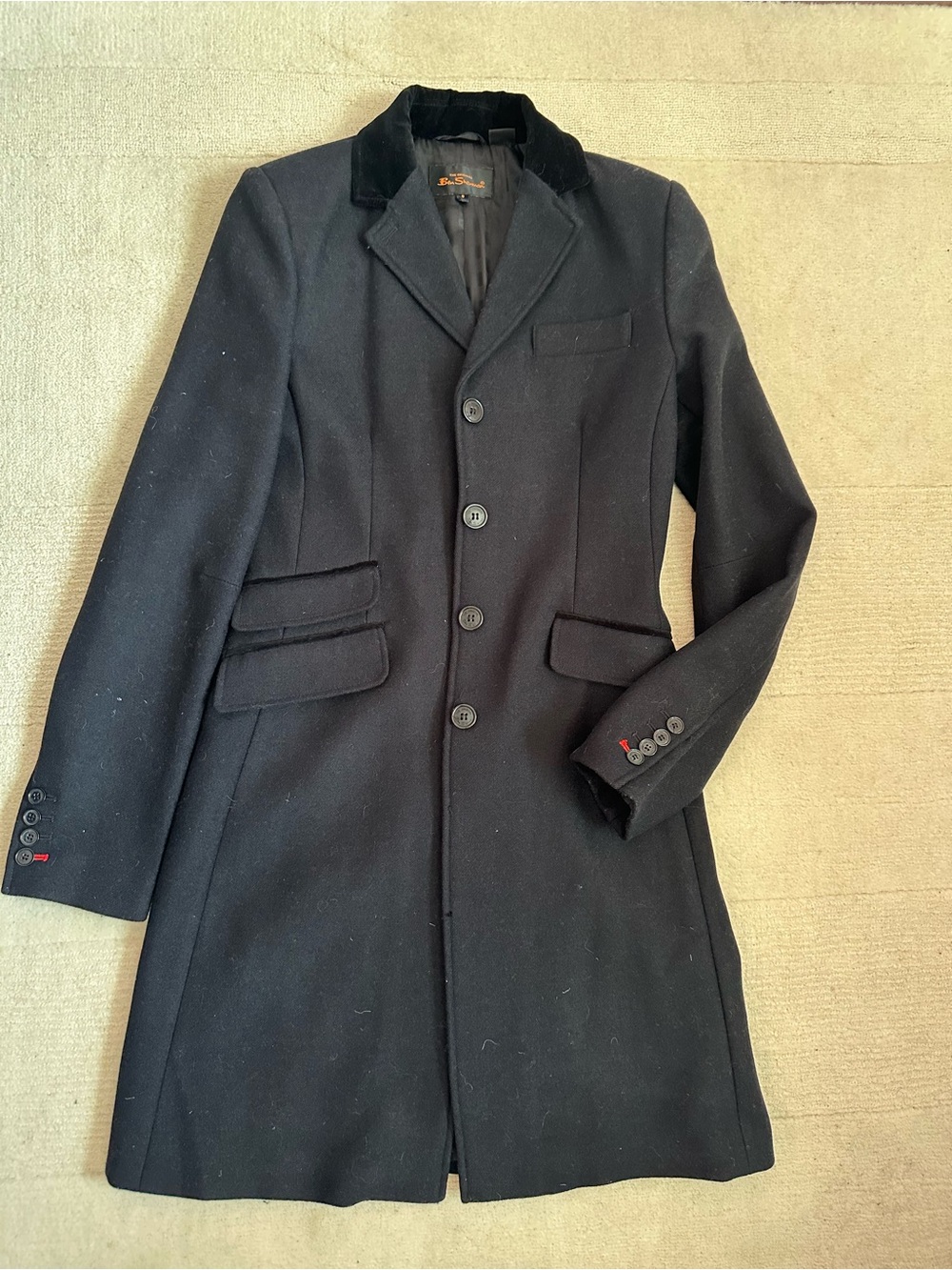 Women’s Black Wool Overcoat with Velvet Collar